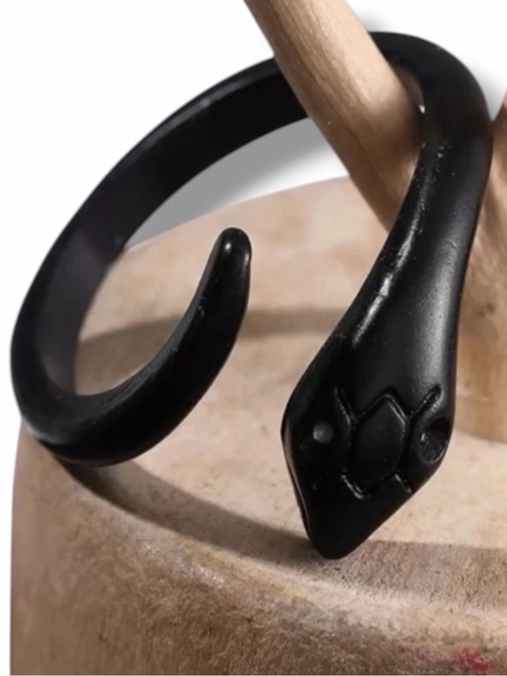 Black Obsidian Snake Wrap Ring Adjustable Serpent Size 9 Gothic NWT